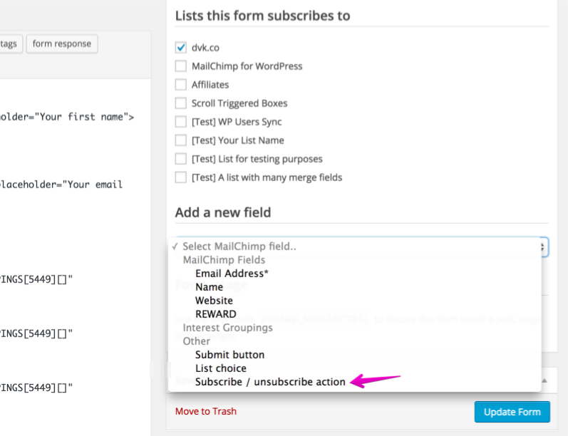 Unsubscribe Action in Form Builder