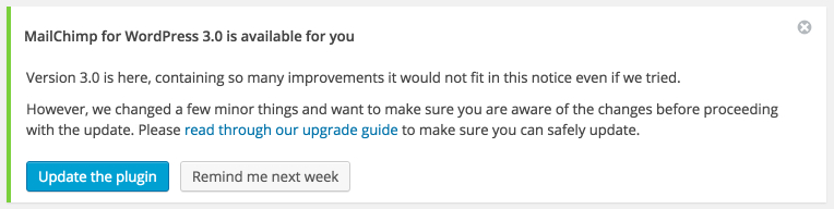 Notice asking you to update to version 3.0