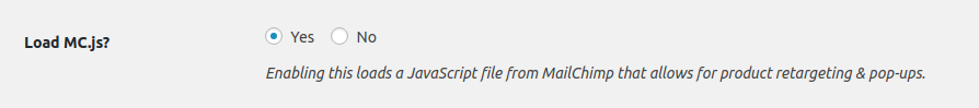 mc.js setting in WP Admin