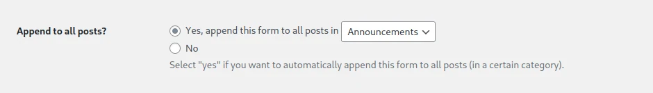 Setting to append a form to all posts in a given category