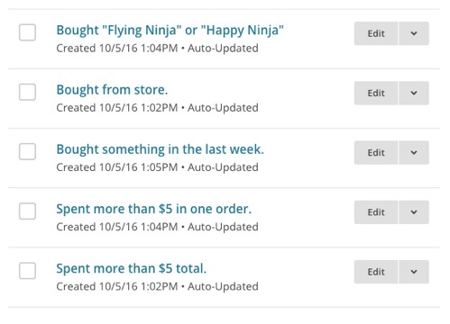 List segments based on purchase data