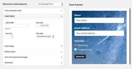 Visual interface to customize the visual appearance of your forms