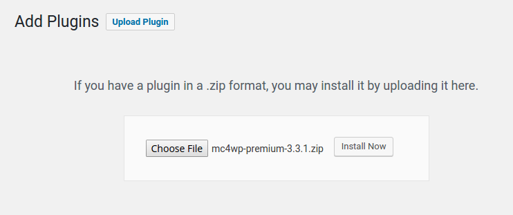 Screenshot of form to upload plugin files