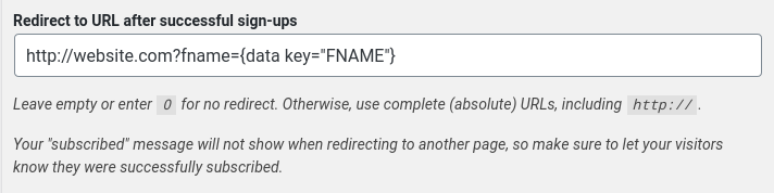 Add variables to redirect URL - Mailchimp for WordPress