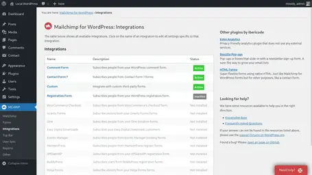 Screenshot of the integrations overview page