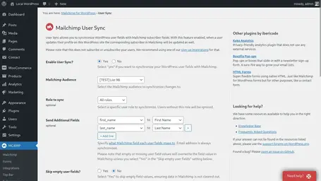 Captura de tela da página de configurações do User Sync